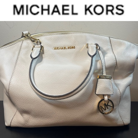 Michael Kors Handbags - Michael Kors Riley Large Satchel/ Shoulder Bag. Pearl. 16” X 11” X 6.5”. W/Feet